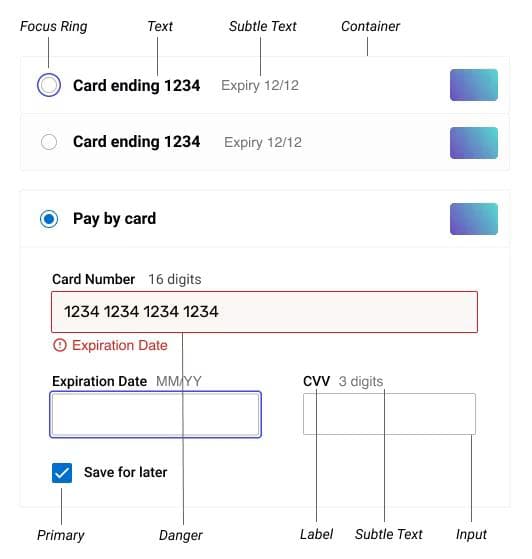 The screenshot is pulled from the Gr4vy documentation and shows customizable fields for one of their payment form products.